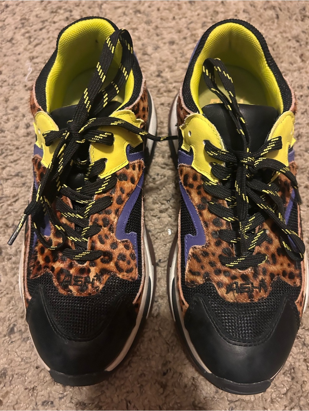 Ash Women’s Leopard Print Sneakers with Green & Purple Accents